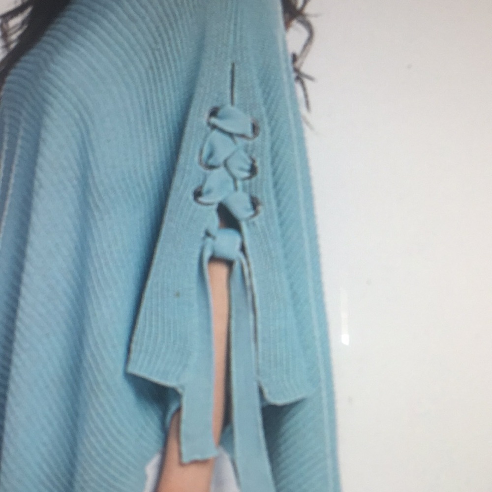 NEW tie BLACK ONLY Grommet detailed Poncho/sweater - Picture 2 of 6